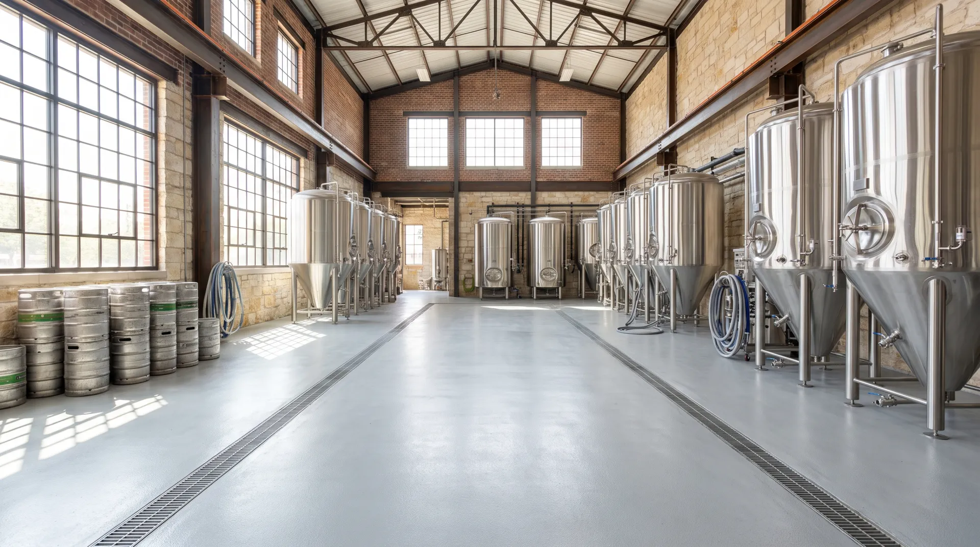 Urethane cement floor coating in a San Antonio brewery production area